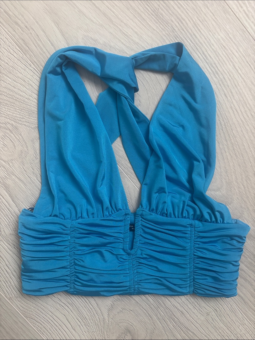 Zara Aqua Ruched Halter Top
